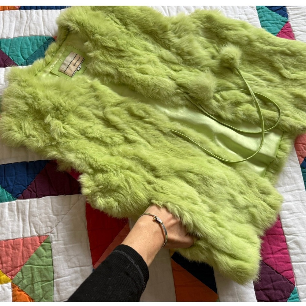 Chartreuse‎ Green Rabbit Fur Vest - Picture 11 of 14